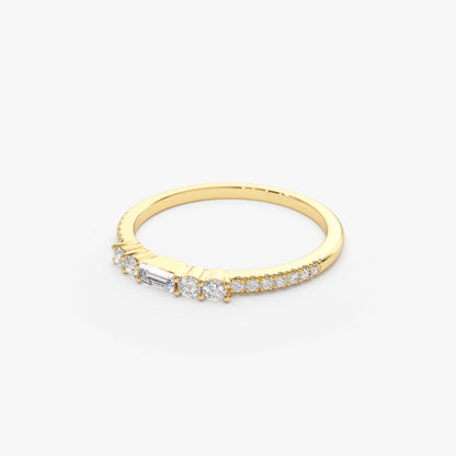 14k Baguette and Round Diamond Dainty Stackable Ring