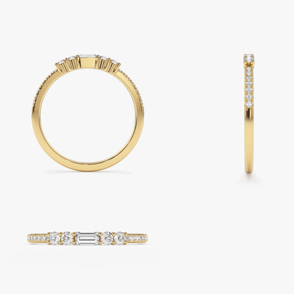 14k Baguette and Round Diamond Dainty Stackable Ring