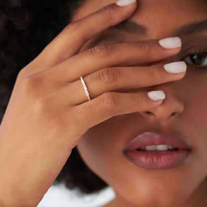 14k Baguette and Round Diamond Dainty Stackable Ring