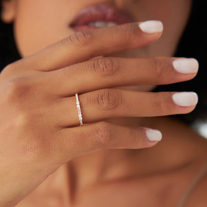 14k Baguette and Round Diamond Dainty Stackable Ring