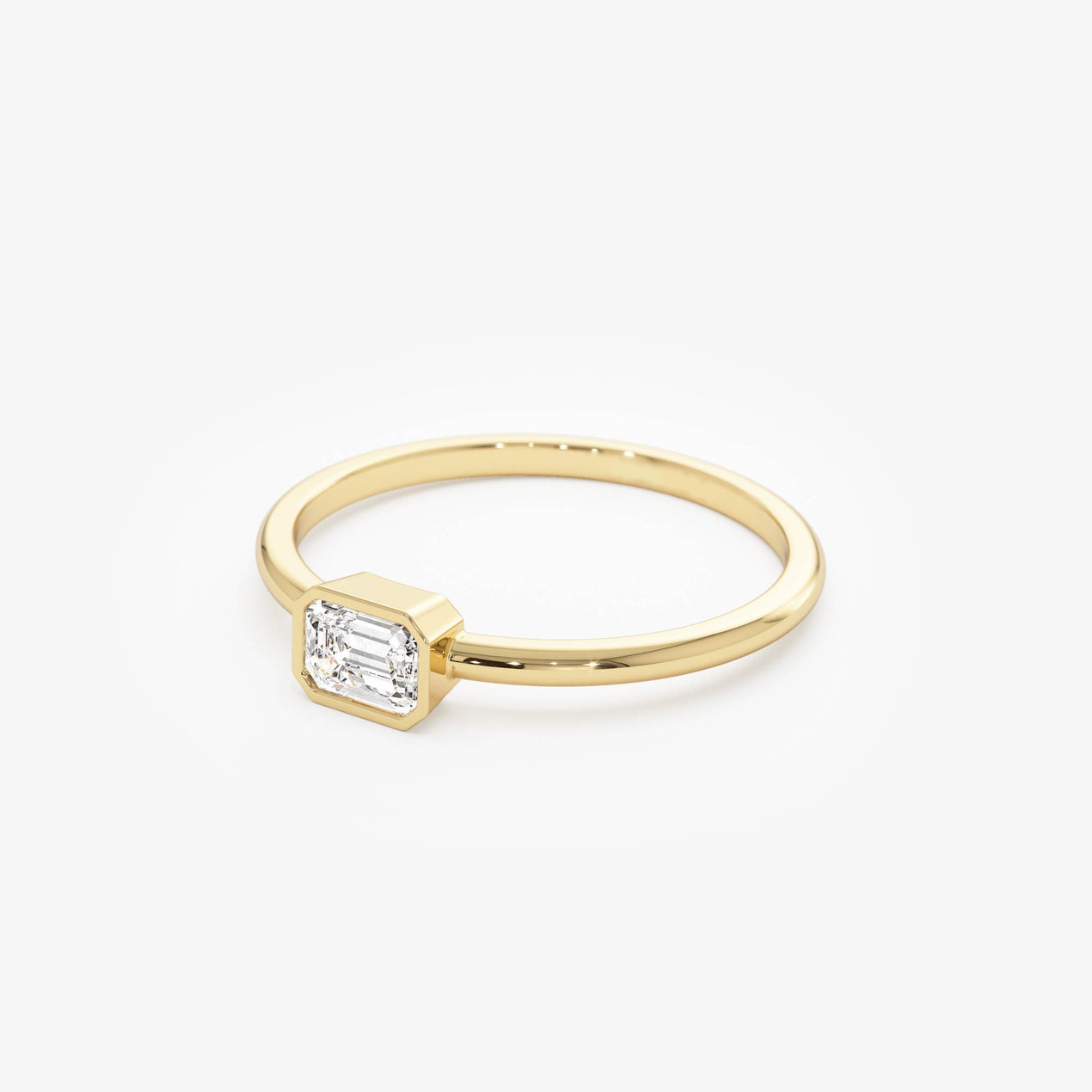 14k Bezel Set Emerald Cut Diamond Solitaire Ring