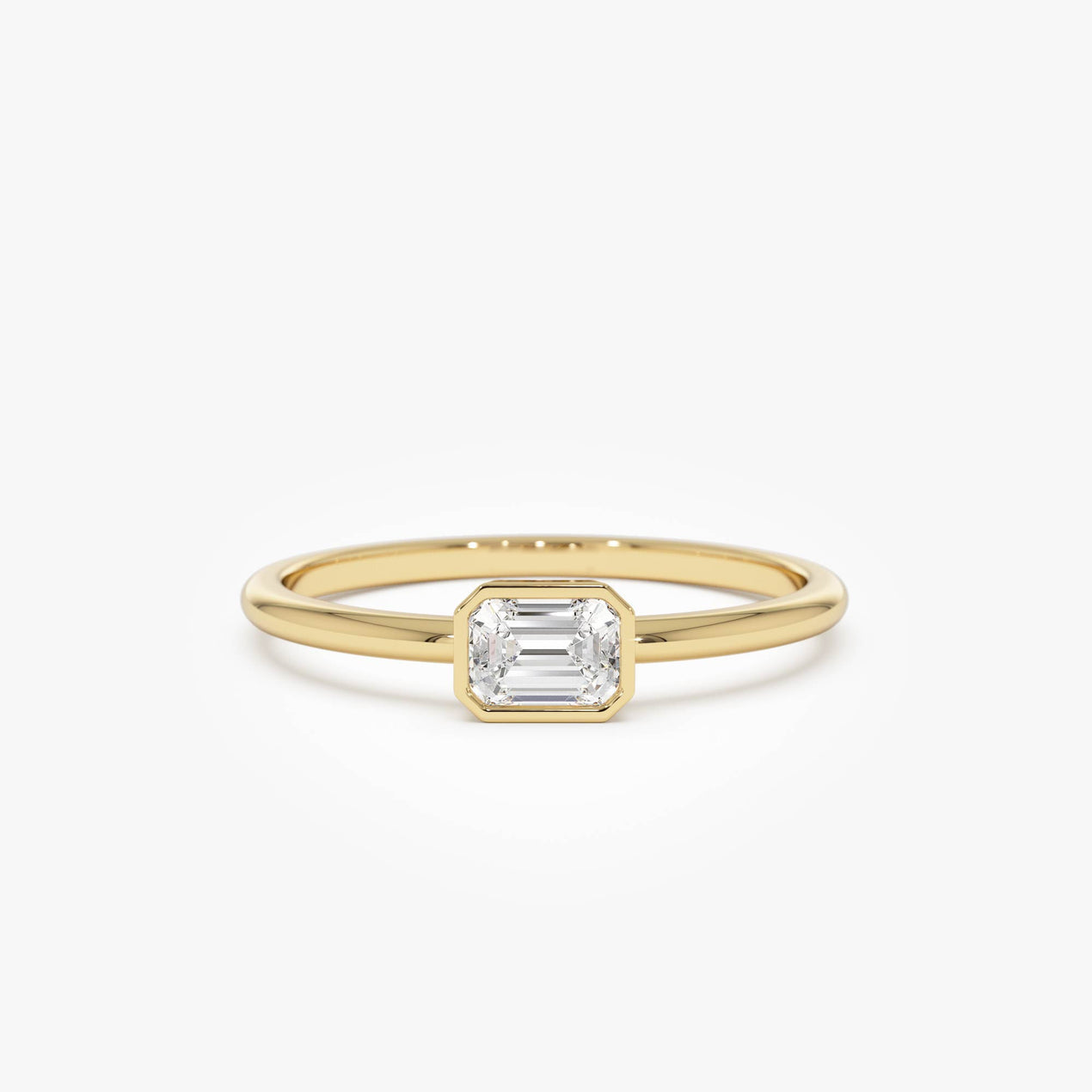 14k Bezel Set Emerald Cut Diamond Solitaire Ring