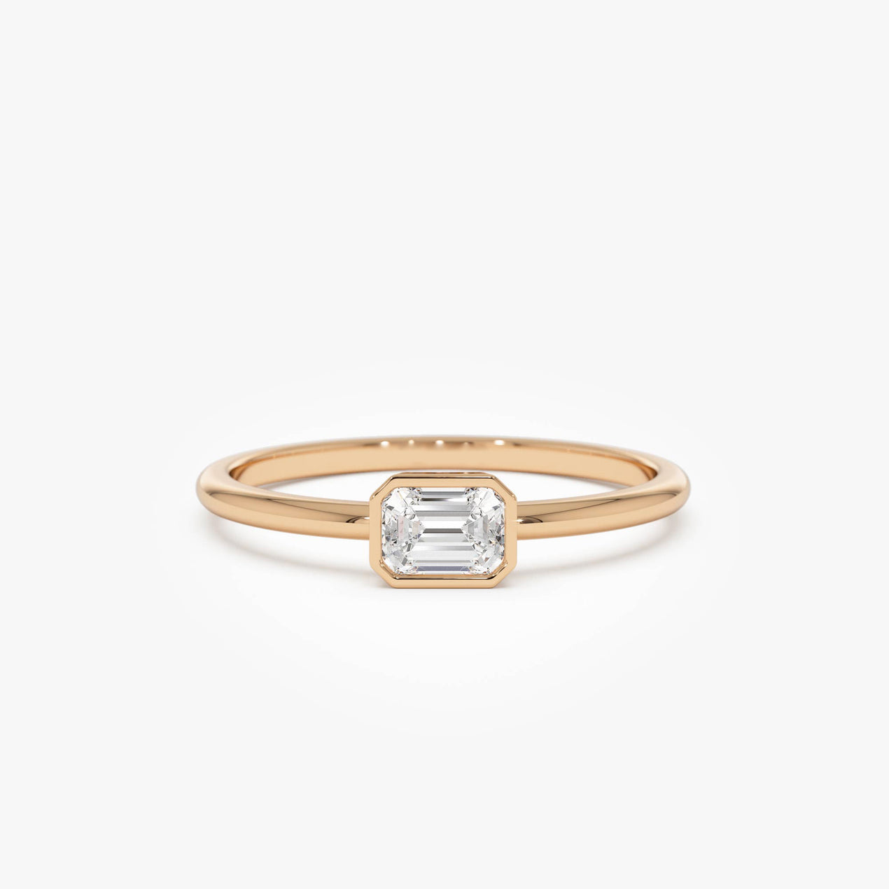14k Bezel Set Emerald Cut Diamond Solitaire Ring