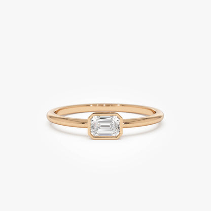 14k Bezel Set Emerald Cut Diamond Solitaire Ring