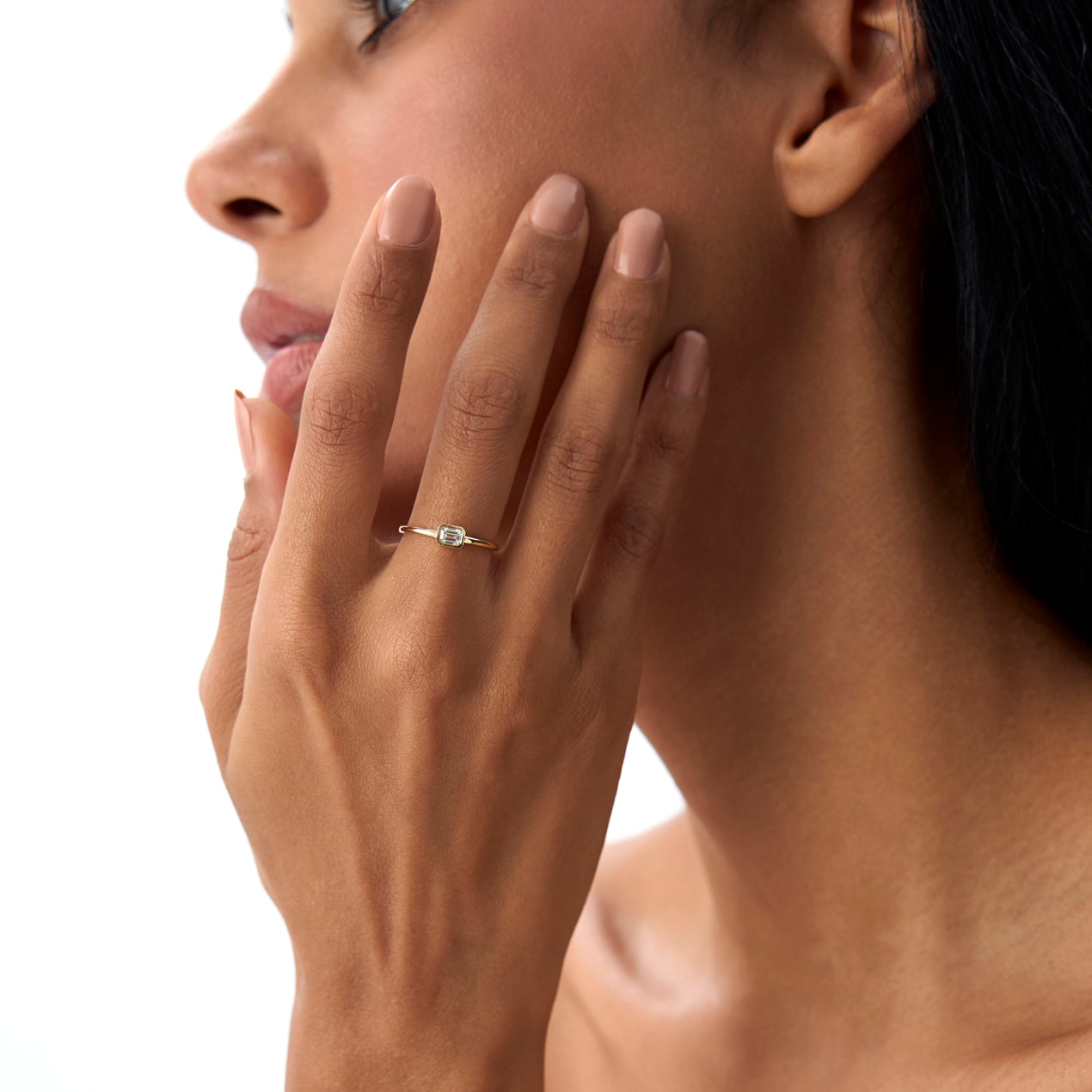 14k Bezel Set Emerald Cut Diamond Solitaire Ring