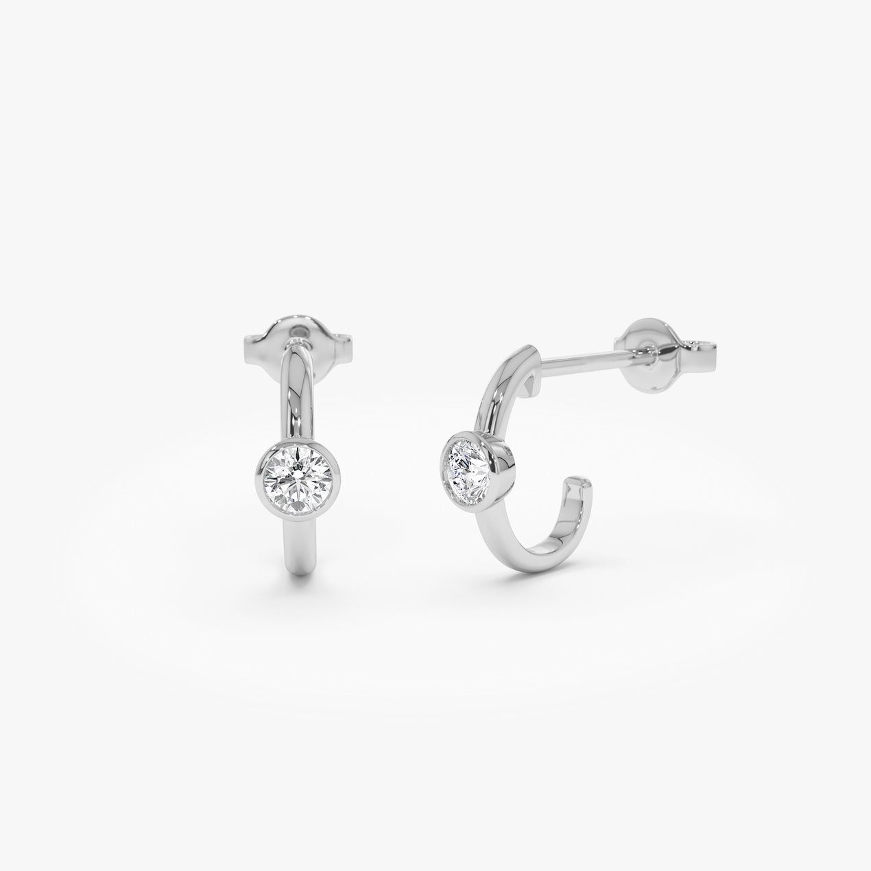 14k Bezel Setting Diamond J Hoops