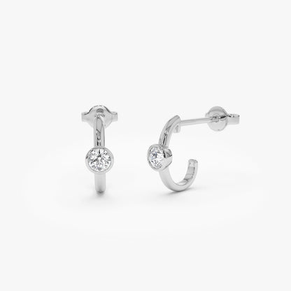 14k Bezel Setting Diamond J Hoops