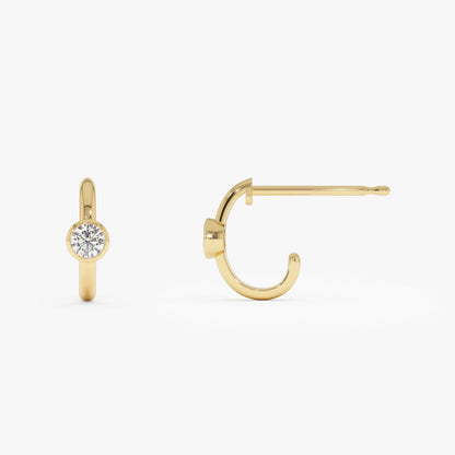 14k Bezel Setting Diamond J Hoops