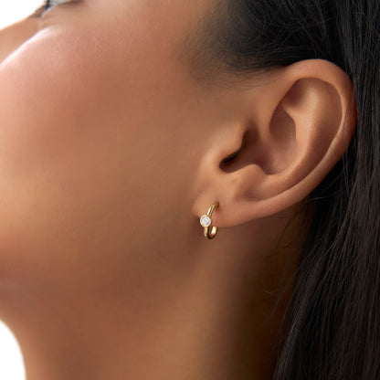 14k Bezel Setting Diamond J Hoops
