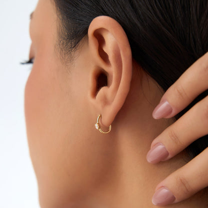 14k Bezel Setting Diamond J Hoops