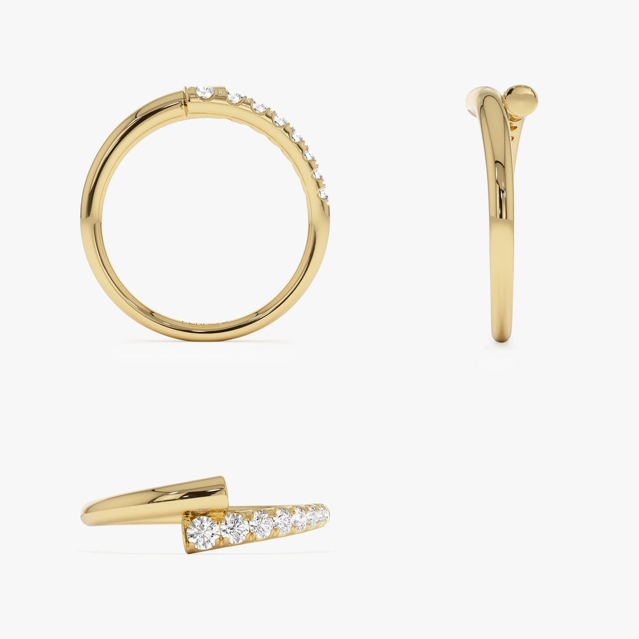 14k Bypass Gold & Pave Diamond Ring