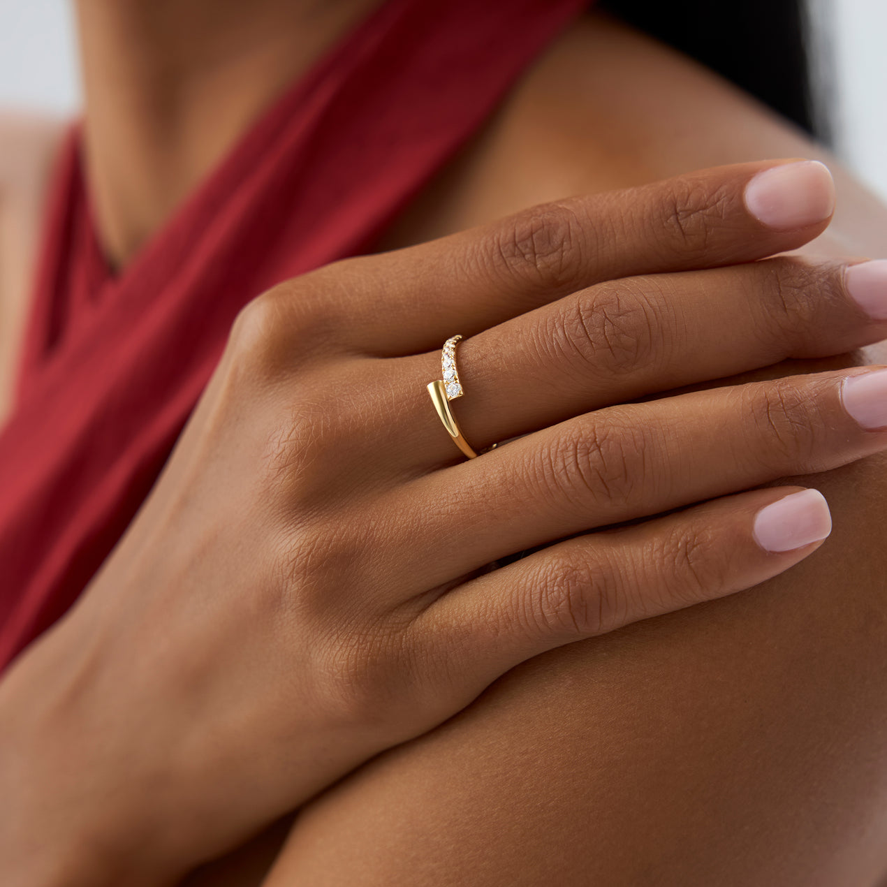 14k Bypass Gold & Pave Diamond Ring