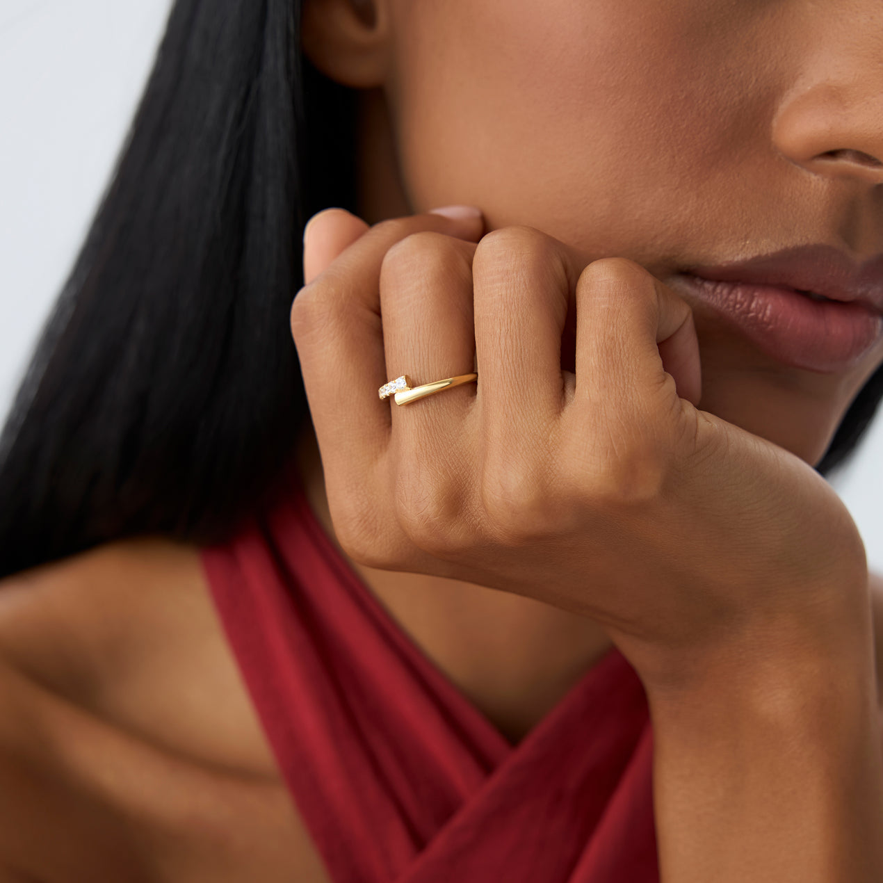 14k Bypass Gold & Pave Diamond Ring