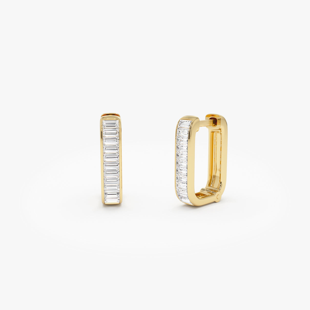 14k Channel Settinng Baguette Diamond Unique Hoops
