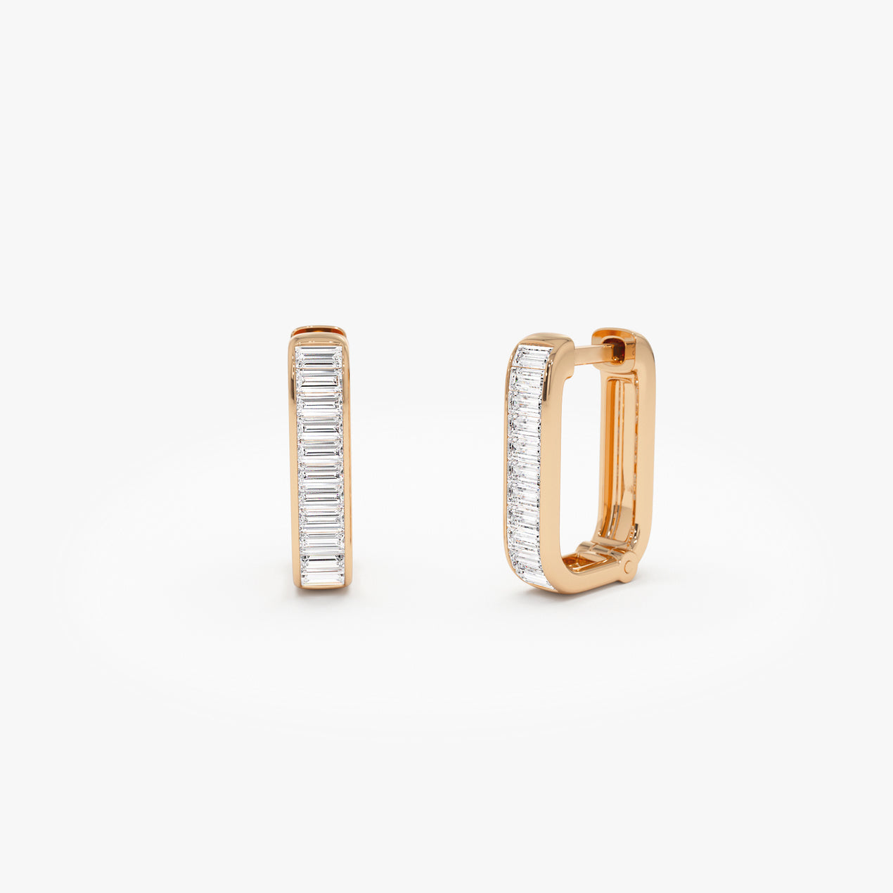 14k Channel Settinng Baguette Diamond Unique Hoops