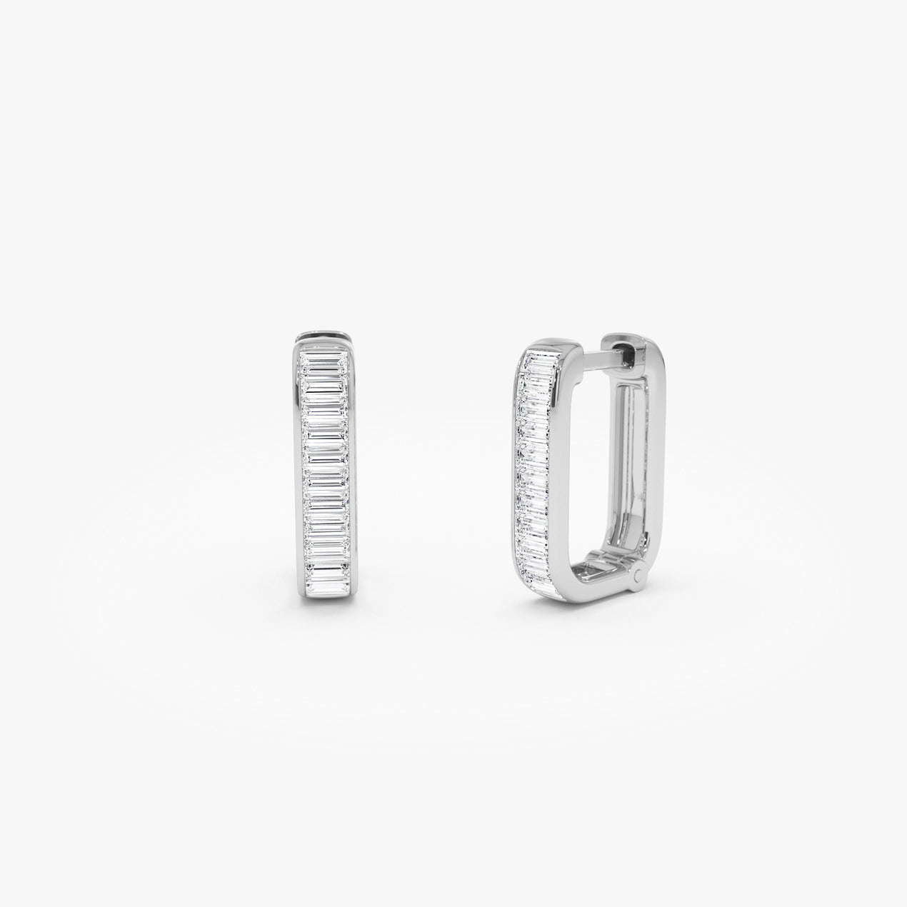 14k Channel Settinng Baguette Diamond Unique Hoops