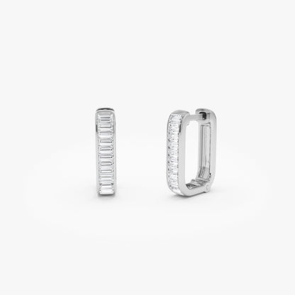 14k Channel Settinng Baguette Diamond Unique Hoops