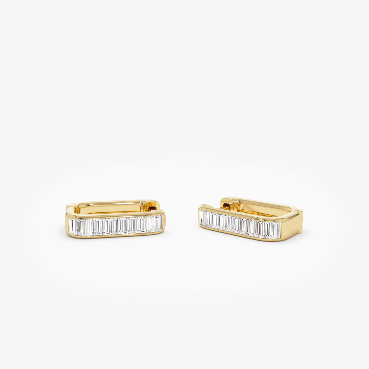 14k Channel Settinng Baguette Diamond Unique Hoops