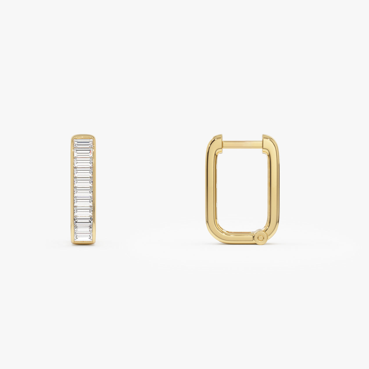 14k Channel Settinng Baguette Diamond Unique Hoops