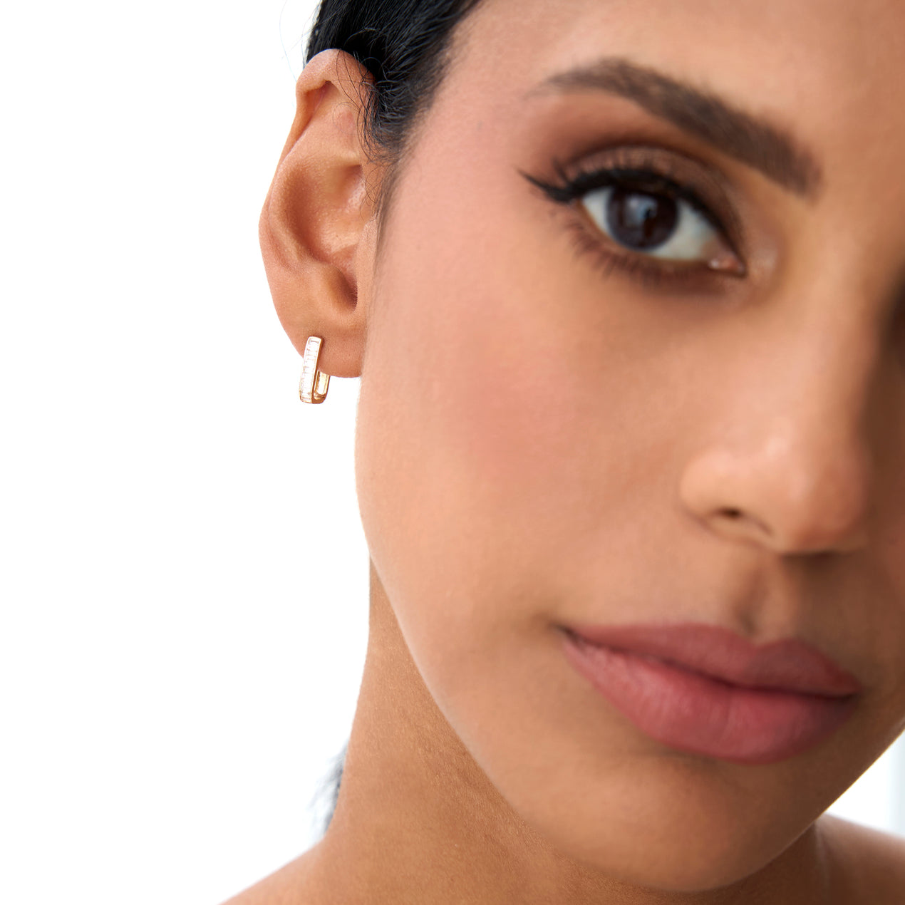 14k Channel Settinng Baguette Diamond Unique Hoops