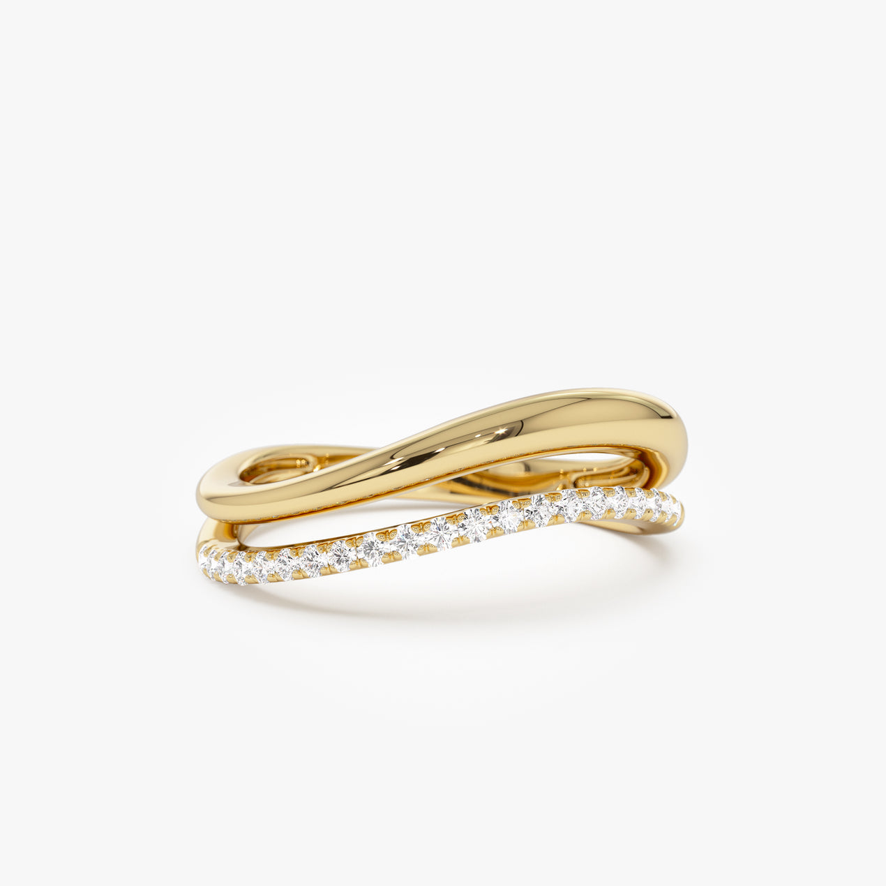 14k Double Ring Waive Design Diamond Ring