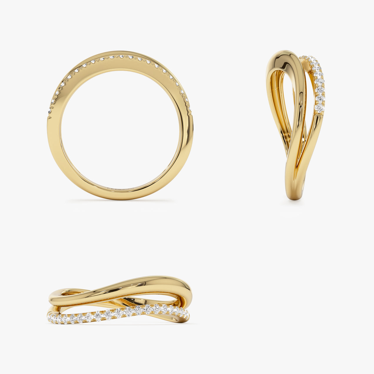 14k Double Ring Waive Design Diamond Ring