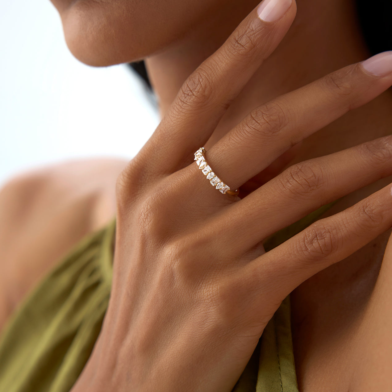14k Emerald and Pear Shape Diamond Ring