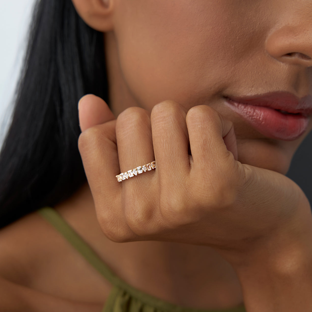 14k Emerald and Pear Shape Diamond Ring
