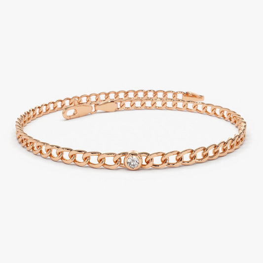 14k Gold Cuban Link Bracelet w/ Bezel Setting Diamond