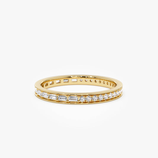 14k Half Baguette Half Round Diamond Eternity Band