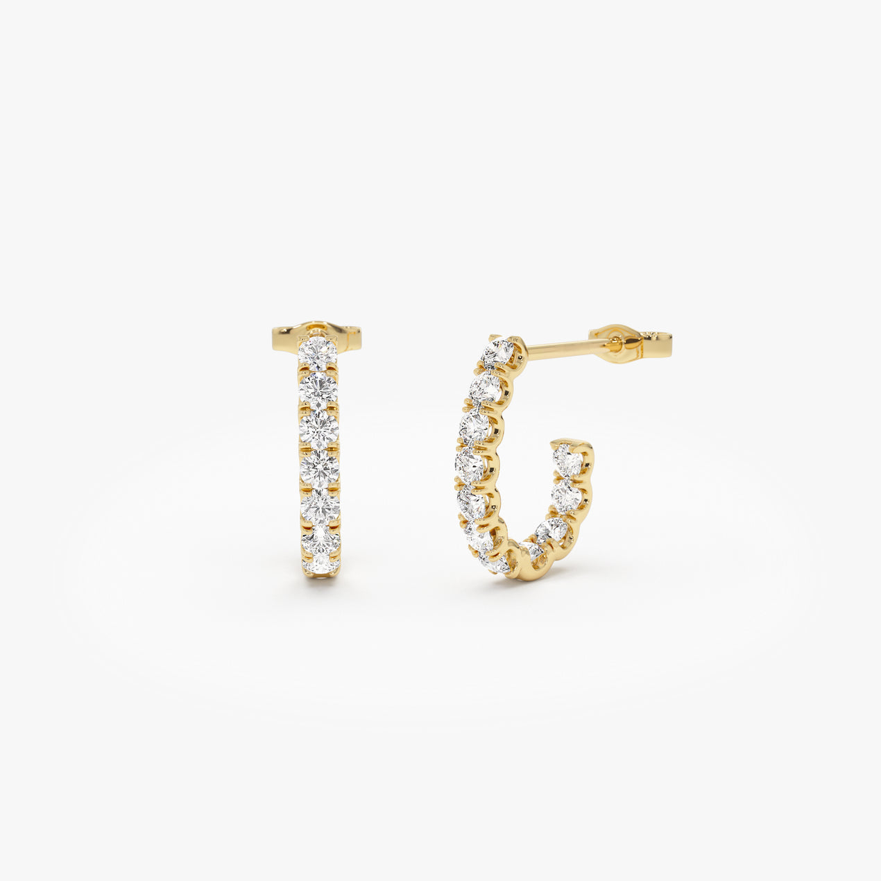 14k Inside Out J Hoop Diamond Earrings