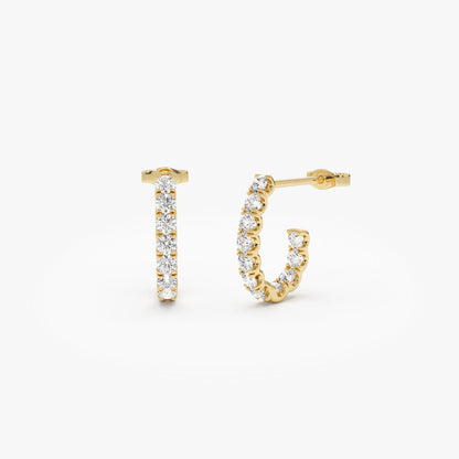 14k Inside Out J Hoop Diamond Earrings