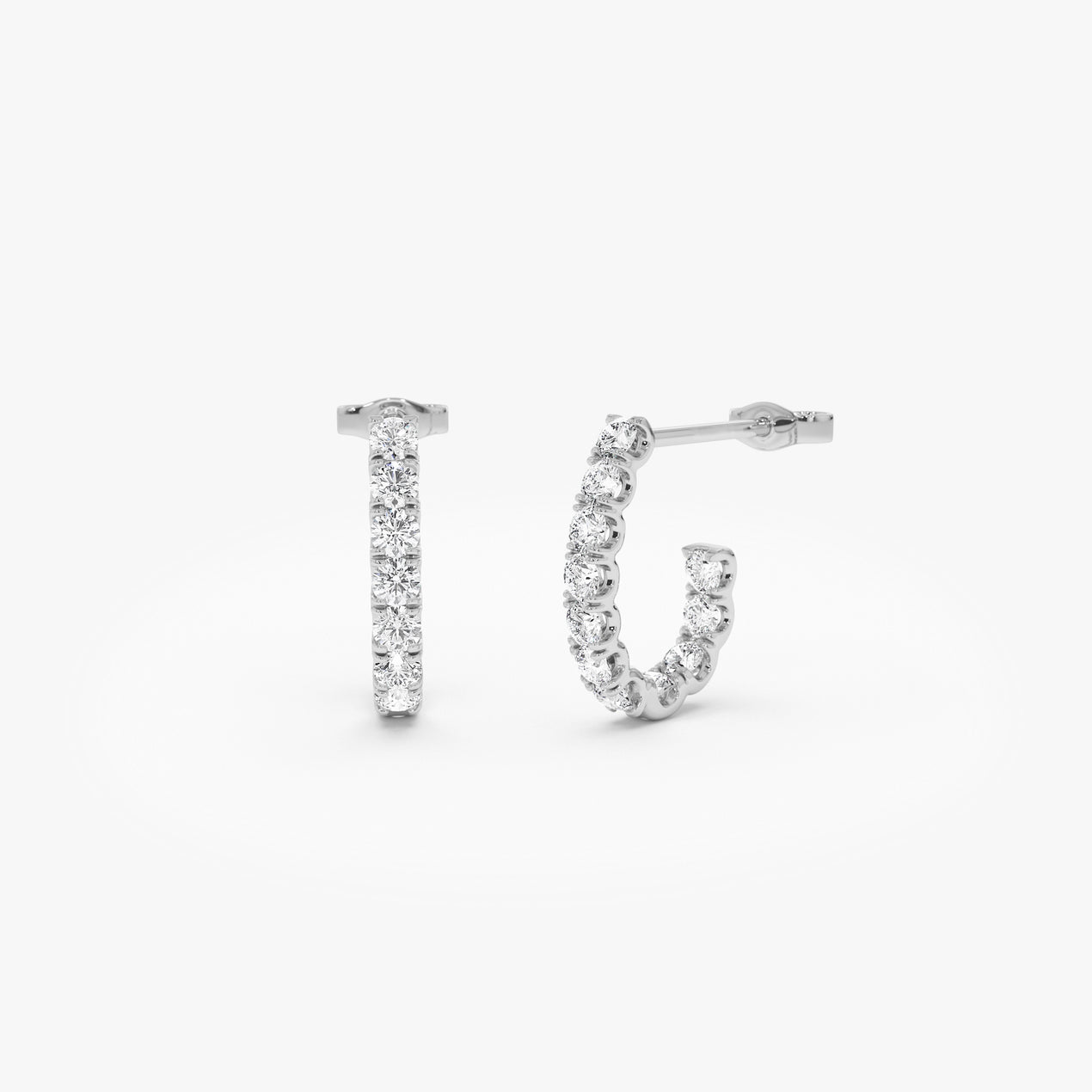 14k Inside Out J Hoop Diamond Earrings