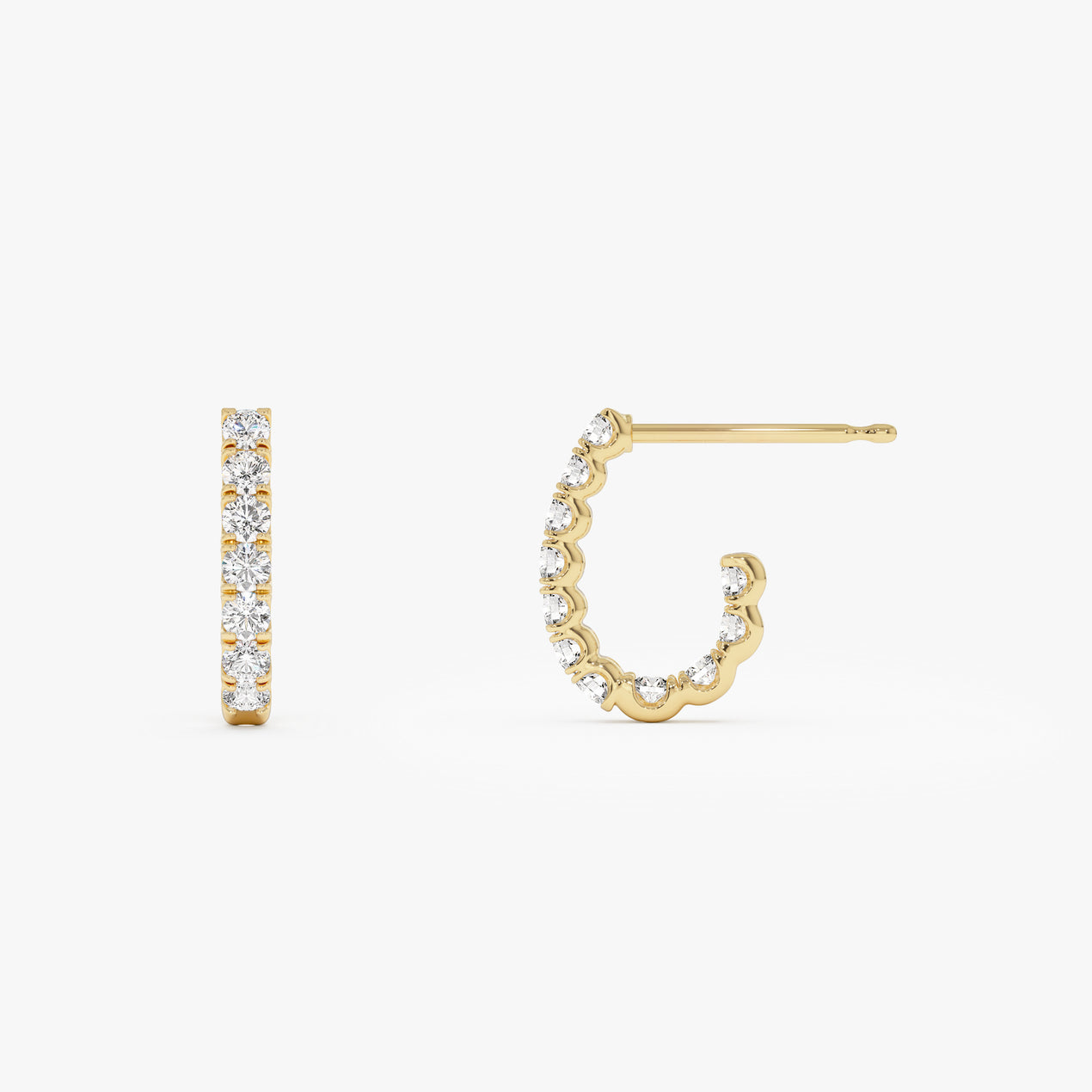 14k Inside Out J Hoop Diamond Earrings
