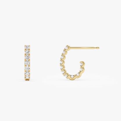 14k Inside Out J Hoop Diamond Earrings