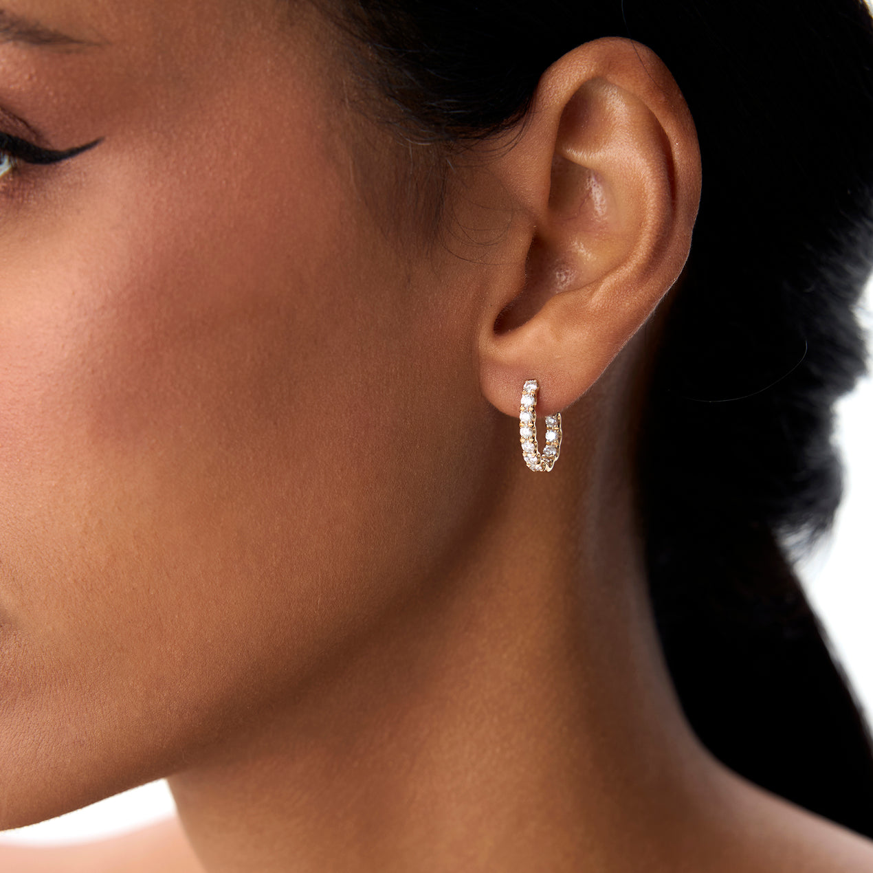 14k Inside Out J Hoop Diamond Earrings