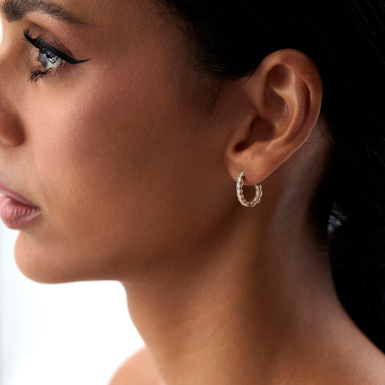 14k Inside Out J Hoop Diamond Earrings