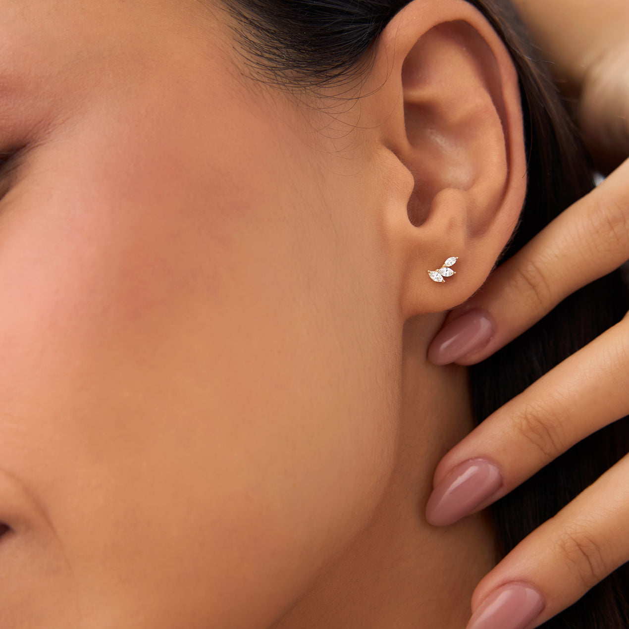 14k Marquise Shaped Diamond Mini Ear Climber