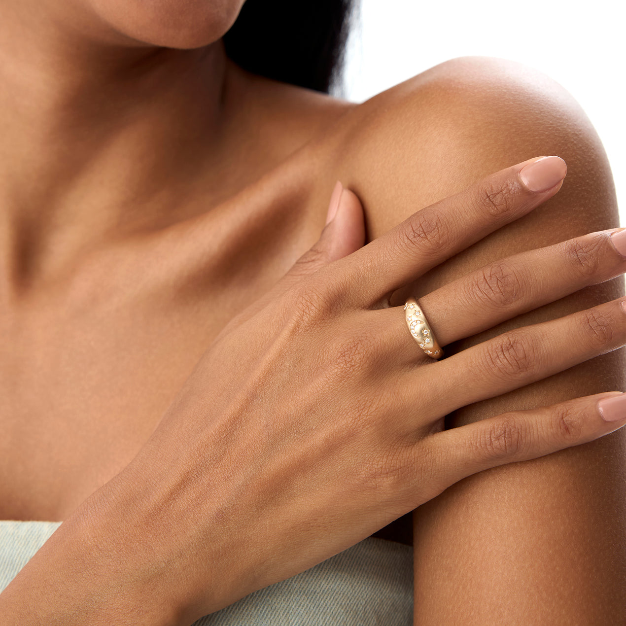 14k Matte Finish Celestial Diamond Ring
