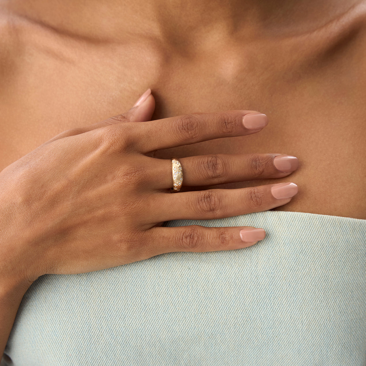 14k Matte Finish Celestial Diamond Ring