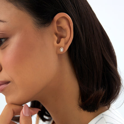 14k Oval Shaped Baguette & Round Diamond Mini Studs