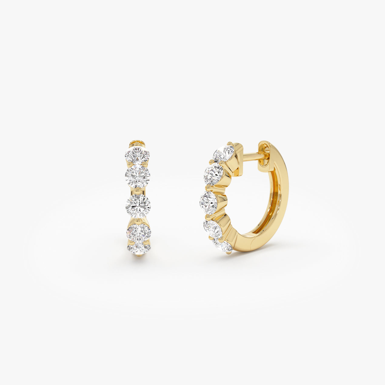 14k Shared Prong Diamond Hoops