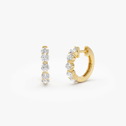 14k Shared Prong Diamond Hoops