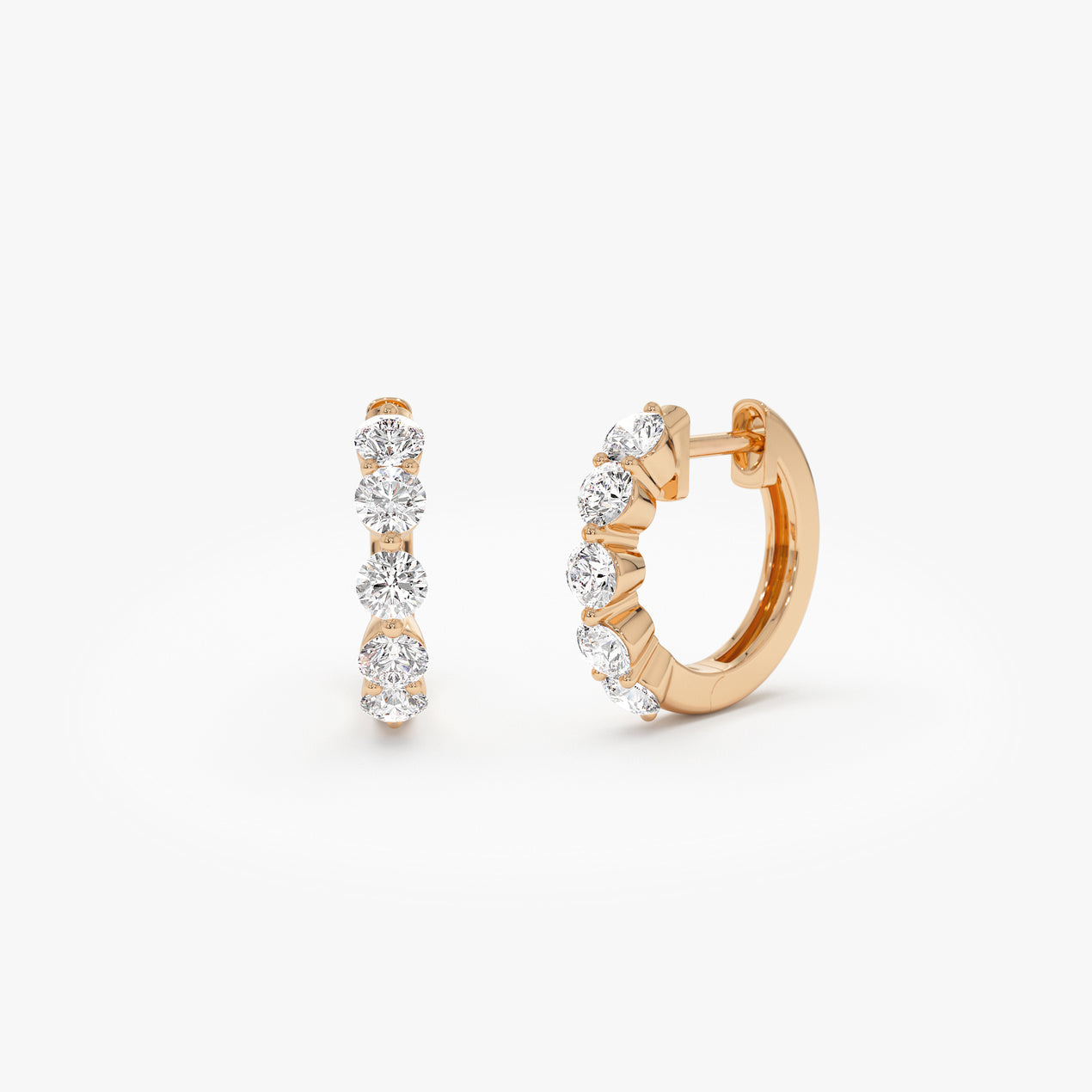 14k Shared Prong Diamond Hoops