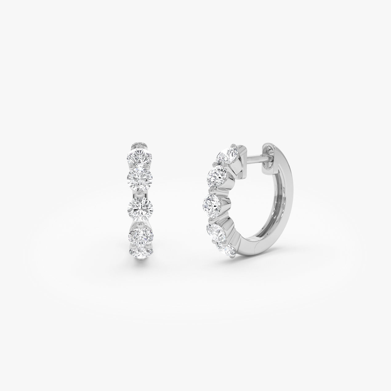 14k Shared Prong Diamond Hoops
