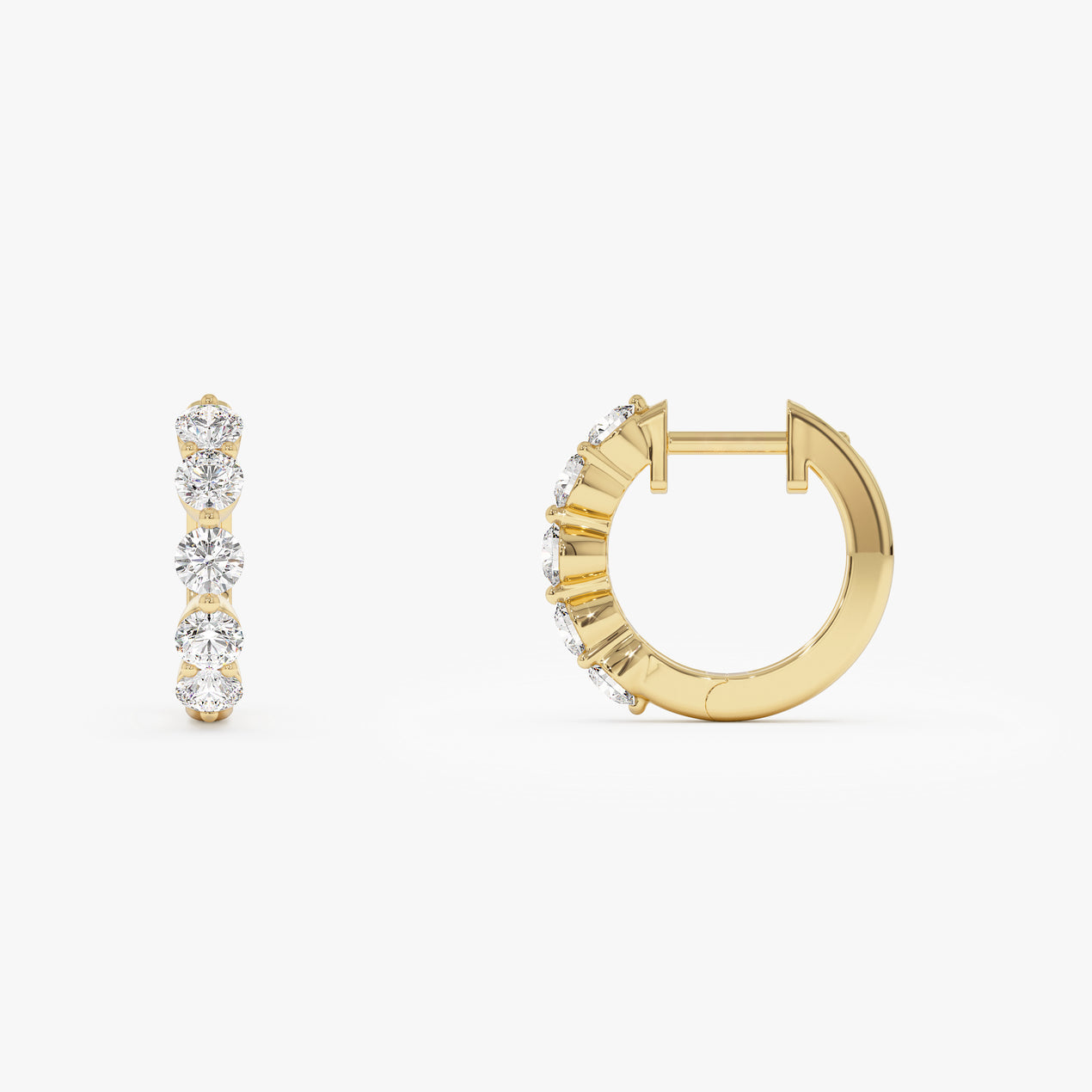 14k Shared Prong Diamond Hoops