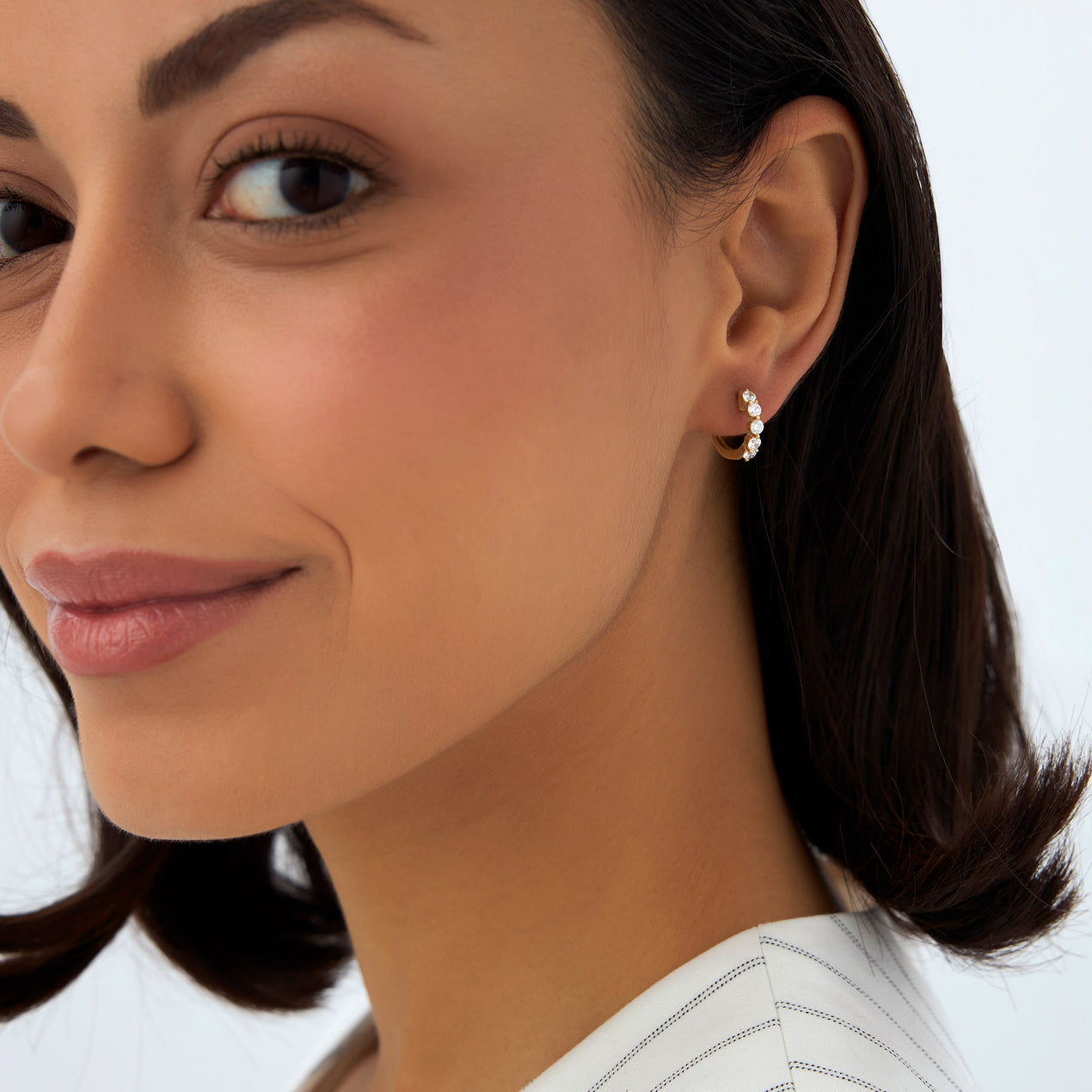 14k Shared Prong Diamond Hoops