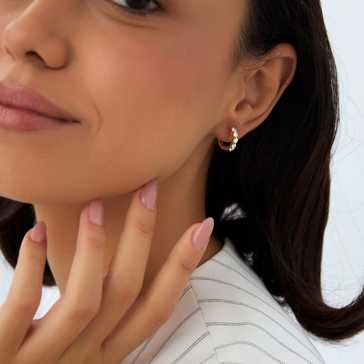 14k Shared Prong Diamond Hoops
