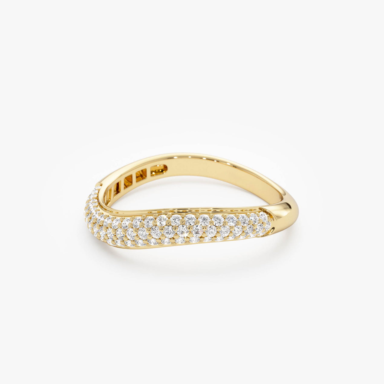 14k Three Row Diamond Pave Wave Ring