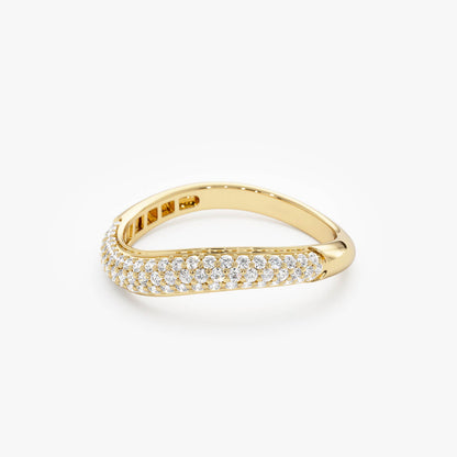 14k Three Row Diamond Pave Wave Ring